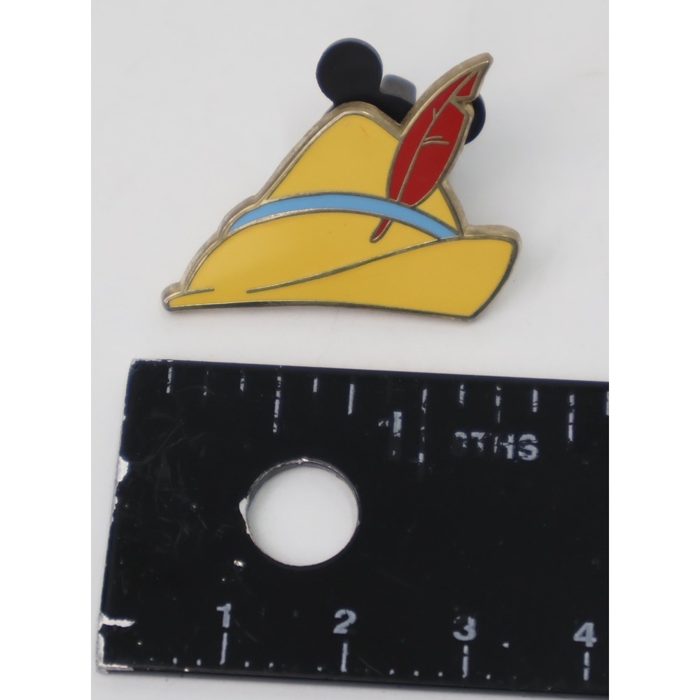 Disney Pinocchio Hat Pin Unisex OS Yellow Enamel Red Feather Mickey Back